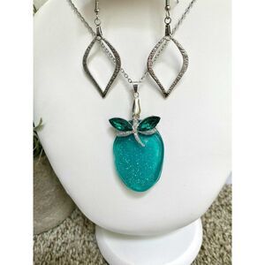 Handmade Resin Teal Glitter Resin Irregular Stone Shaped Jewelry Set